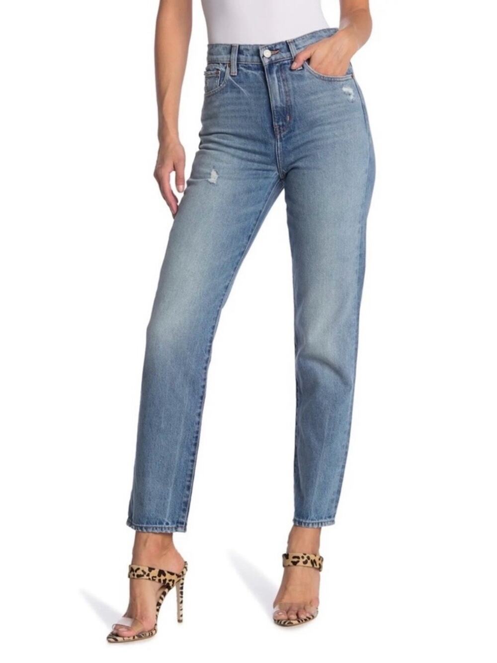 Etica Finn Venice Straight Leg High Rise Ankle Jeans Distressed Stretch Blue 26